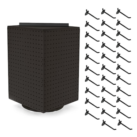 Azar Displays Four-Sided Revolving 14''W x 20''H Pegboard Counter Display w/ 32 4'' Hooks 701414-BLK-4B32